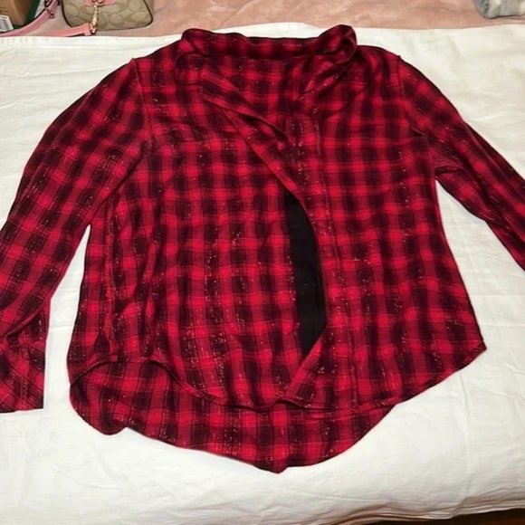 Victoria's Secret Button-Up Sparkle Shimmer Plaid Sleepshirt Red Size S - Picture 5 of 10